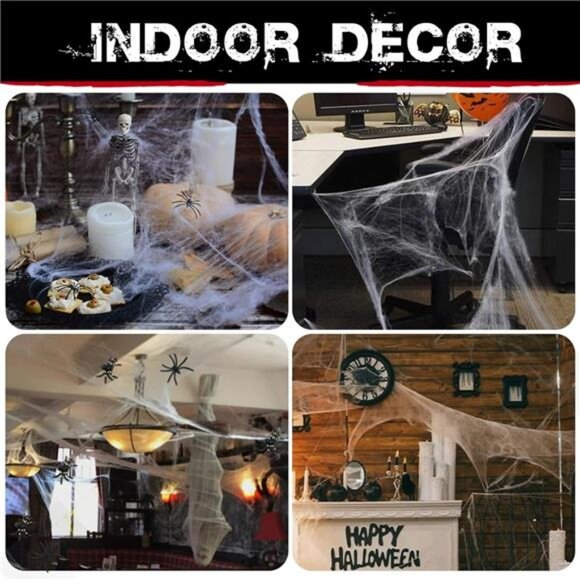 900 sqft White Spider Webs Halloween Party Decorations Bonus with 30 Fake Spider - Picture 6 of 6
